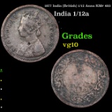1877 India (British) 1/12 Anna KM# 483 Grades vg+