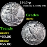 1943-p Walking Liberty Half Dollar 50c Grades Select Unc