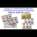Group of 2 United States Mint Set in Original Government Packaging! From 1989-1990 with 20 Coins Ins