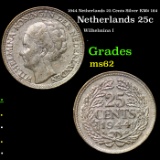 1944 Netherlands 25 Cents Silver KM# 164 Grades Select Unc