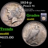 1924-p Peace Dollar $1 Graded ms66 By SEGS