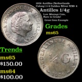 1956 Antilles (Netherlands Colony) 1/4 Gulden Silver KM# 4 Grades GEM Unc