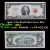 1963 $2 Red Seal United States Note Grades Gem CU