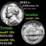 1943-s Jefferson Nickel 5c Grades GEM++ 5fs