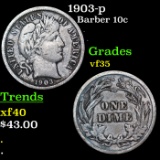 1903-p Barber Dime 10c Grades vf++