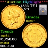 ***Auction Highlight*** 1853 Gold Dollar TY-I $1 Graded ms63+ BY SEGS (fc)