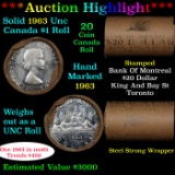 ***Auction Highlight*** Full Roll of Silver 1963 Canadian Dollar with Queen Elizabeth II, 20 Coins i