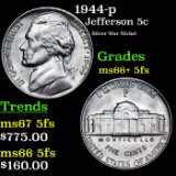 1944-p Jefferson Nickel 5c Grades GEM++ 5fs