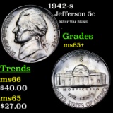 1942-s Jefferson Nickel 5c Grades GEM+ Unc