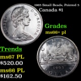 1965 Small Beads, Pointed 5 Canada Dollar $1 Grades GEM++ PL