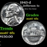 1943-d Jefferson Nickel 5c Grades GEM++ 6fs