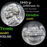 1945-p Jefferson Nickel 5c Grades GEM Unc