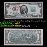 1976 $2 Federal Reserve Note 1st Day of Issue, with Stamp Grades Gem CU