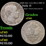 1906R Italy 1 Lira Silver KM# 32 Grades xf