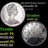 1965 Small Beads, Pointed 5 Canada Dollar $1 Grades GEM++ PL