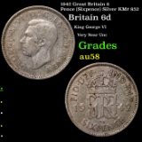 1942 Great Britain 6 Pence (Sixpence) Silver KM# 852 Grades Choice AU/BU Slider