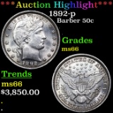 ***Auction Highlight*** 1892-p Barber Half Dollars 50c Graded ms66 By SEGS (fc)