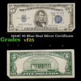 1934C $5 Blue Seal Silver Certificate Grades vf+