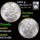 1891-p Morgan Dollar $1 Graded ms63+ BY SEGS