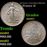 1917 France 1 Franc Silver KM# 844.1 Grades Select+ Unc