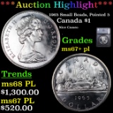 ***Auction Highlight*** 1965 Small Beads, Pointed 5 Canada Dollar $1 Graded ms67+ pl By SEGS (fc)