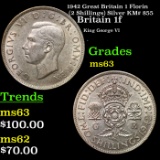 1942 Great Britain 1 Florin (2 Shillings) Silver KM# 855 Grades Select Unc