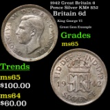1942 Great Britain 6 Pence Silver KM# 852 Grades GEM Unc