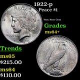 1922-p Peace Dollar $1 Grades Choice+ Unc