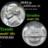1943-p Jefferson Nickel 5c Grades GEM++ 5fs