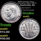 1943D Australia 3 Pence (Threepence) Silver KM# 37 Grades GEM Unc