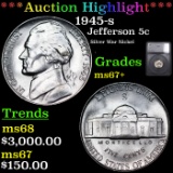 ***Auction Highlight*** 1945-s Jefferson Nickel 5c Graded ms67+ BY SEGS (fc)