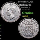 1942 Great Britain 6 Pence (Sixpence) Silver KM# 852 Grades Choice AU/BU Slider