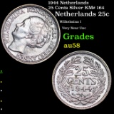 1944 Netherlands 25 Cents Silver KM# 164 Grades Choice AU/BU Slider