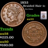 1853 Braided Hair Large Cent 1c Graded au53 By SEGS