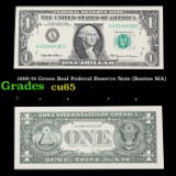 1999 $1 Green Seal Federal Reserve Note (Boston MA) Grades Gem CU