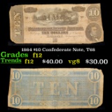 1864 $10 Confederate Note, T68 Grades f, fine