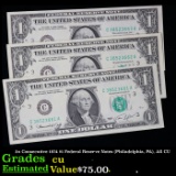 3x Consecutive 1974 $1 Federal Reserve Notes (Philadelphia, PA), All CU Grades CU