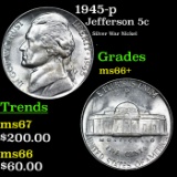 1945-p Jefferson Nickel 5c Grades GEM++ Unc