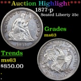 ***Auction Highlight*** 1877-p Seated Liberty Quarter 25c Graded Select Unc By USCG (fc)