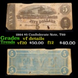 1864 $5 Confederate Note, T69 Grades vf details