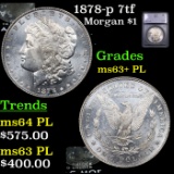 1878-p 7tf Morgan Dollar $1 Graded ms63+ PL BY SEGS