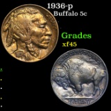 1936-p Buffalo Nickel 5c Grades xf+