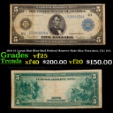 1914 $5 Large Size Blue Seal Federal Reserve Note (San Francisco, CA) 12-L Grades vf+