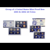 Group of 2 United States Mint Proof Sets 2001-2002 20 coins.