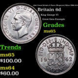 1942 Great Britain 6 Pence (Sixpence) Silver KM# 852 Grades GEM Unc