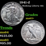 1941-d Walking Liberty Half Dollar 50c Grades Select+ Unc