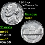 1944-p Jefferson Nickel 5c Grades GEM+ Unc