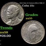 1953 Cuba 25 Centavos Silver KM# 27 Grades Choice AU