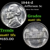 1944-d Jefferson Nickel 5c Grades GEM++ 5fs