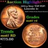 ***Auction Highlight*** 1955-p Lincoln Cent Near TOP POP! 1c Graded ms67 rd By SEGS (fc)